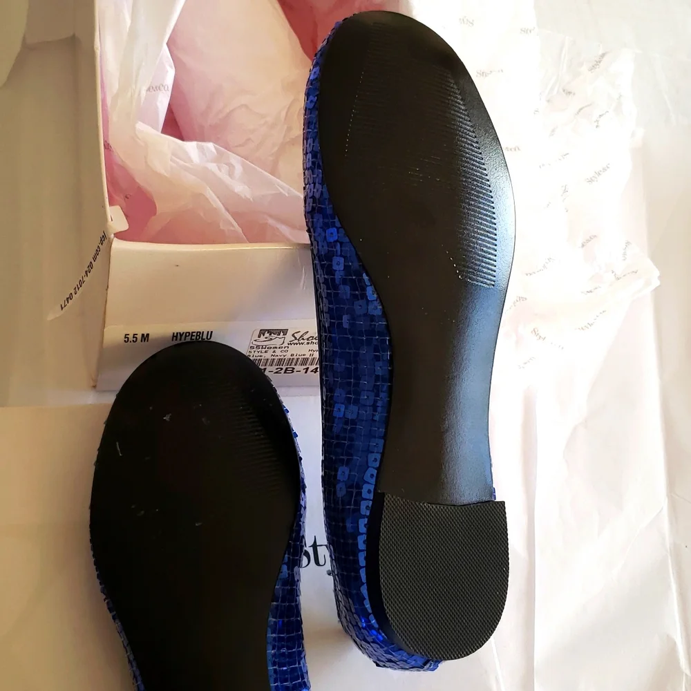 Style & Co New Flats Sequined Shoes BLUE NIB Women's 5.5 - Picture 10 of 15